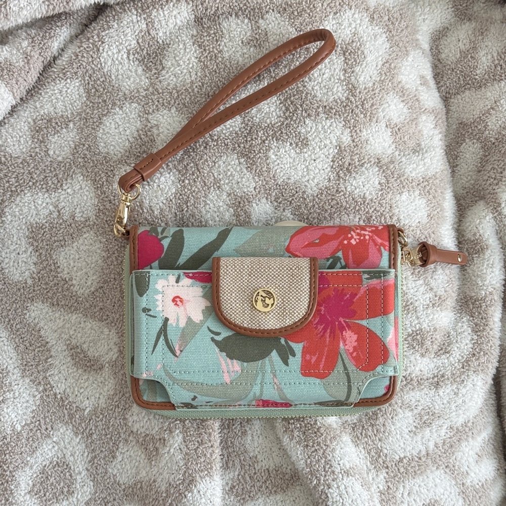 Spartina 449 Pink and Mint Green Floral Wristlet